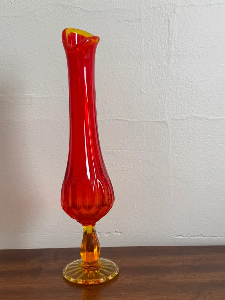 Fenton Swung Glass Vase Thumbprint With Pedestal In Amberina