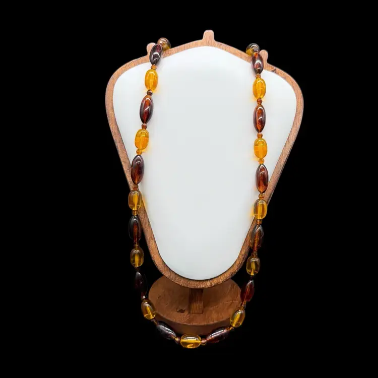 Vintage Lucite Faux Amber Chunky Beaded Necklace Boho Staple Retro 2 Tone As Is