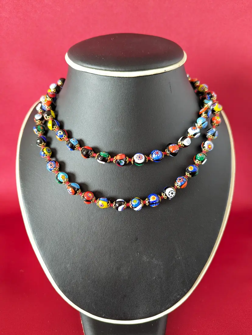 Murano Glass Millefiori Necklace 16" Barrel Clasp