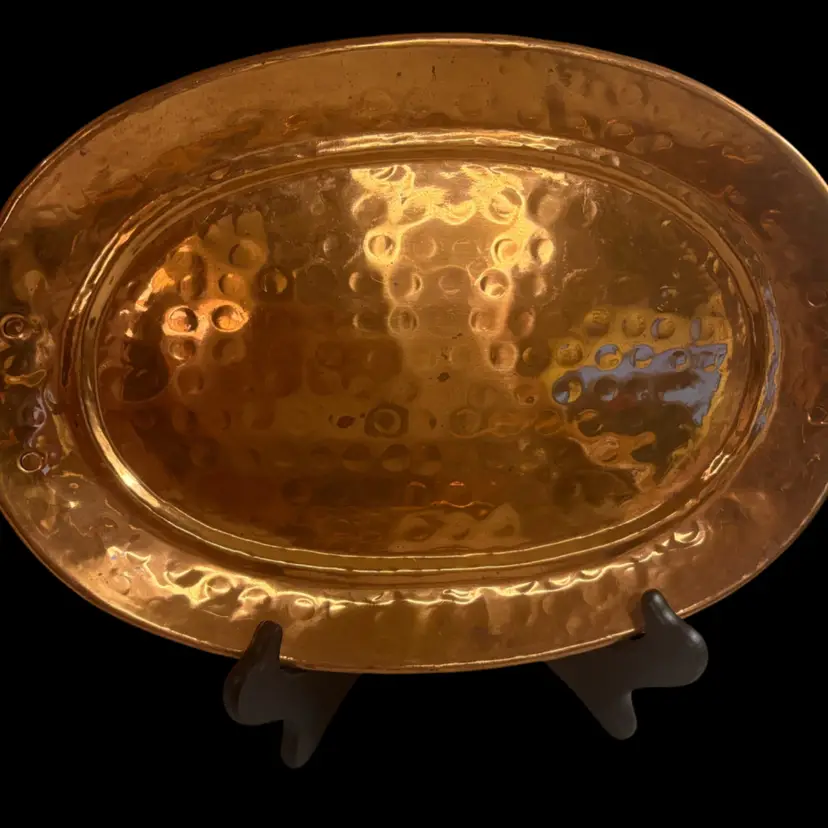 Old Dutch International Solid Copper w/brass  Hammered Tray / Platter 12.5”
