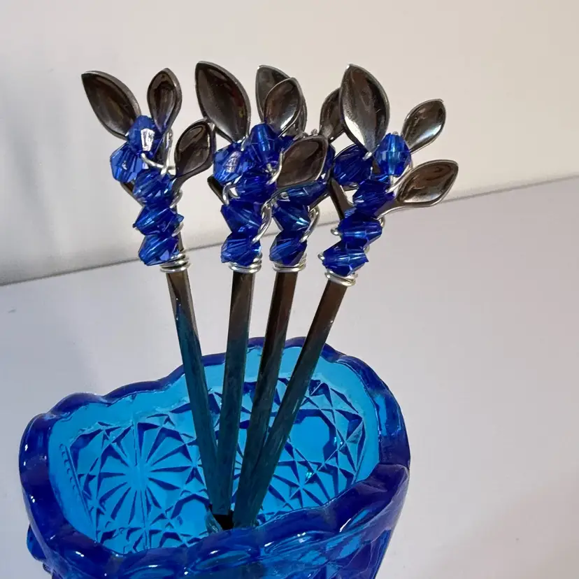 Set Of Spoons: Match For Colonial Blue Fenton Pieces