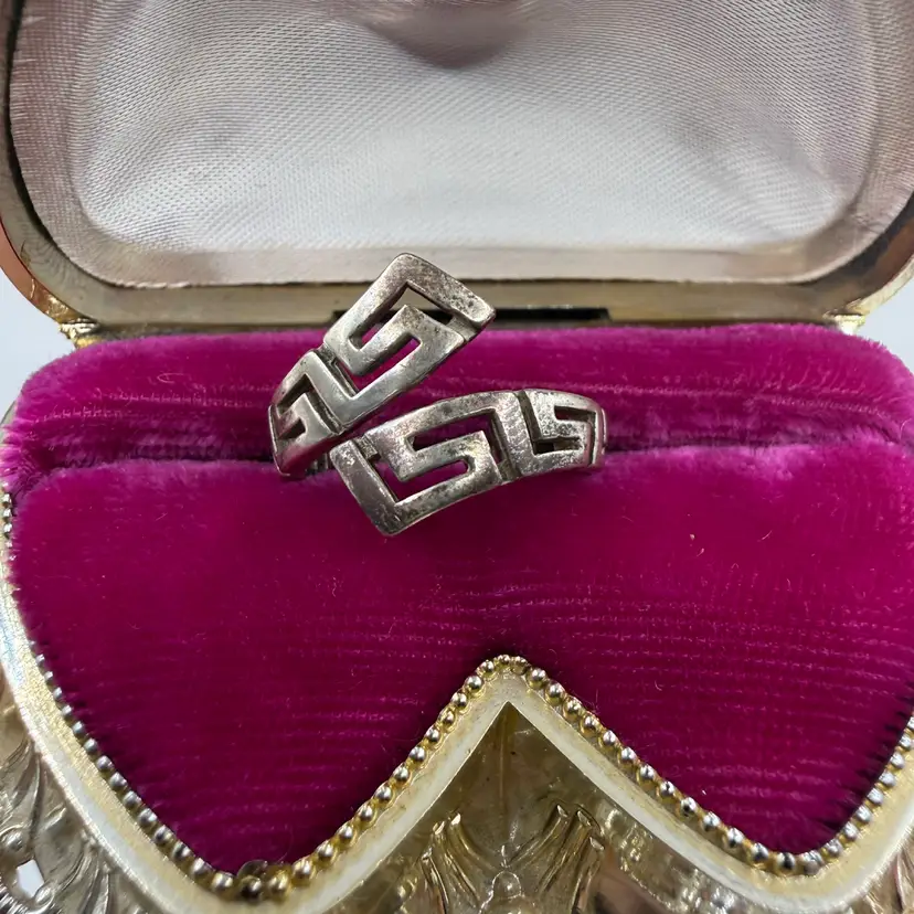 Sterling Silver Greek Key Bypass Ring - Size 6.5