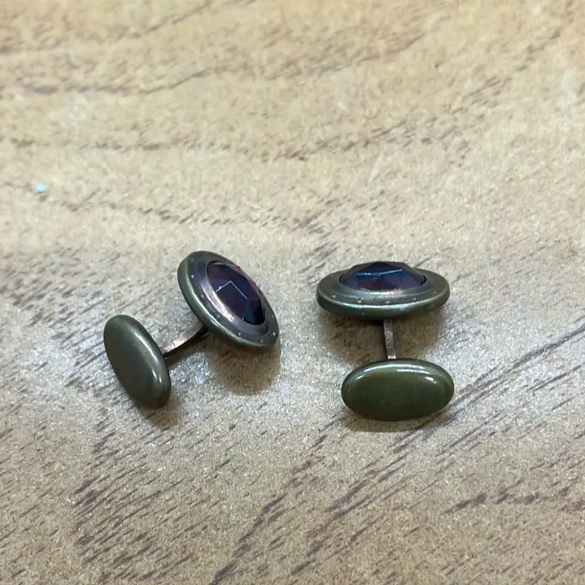 Vintage Brass with Red Cabochons , Cuff Links