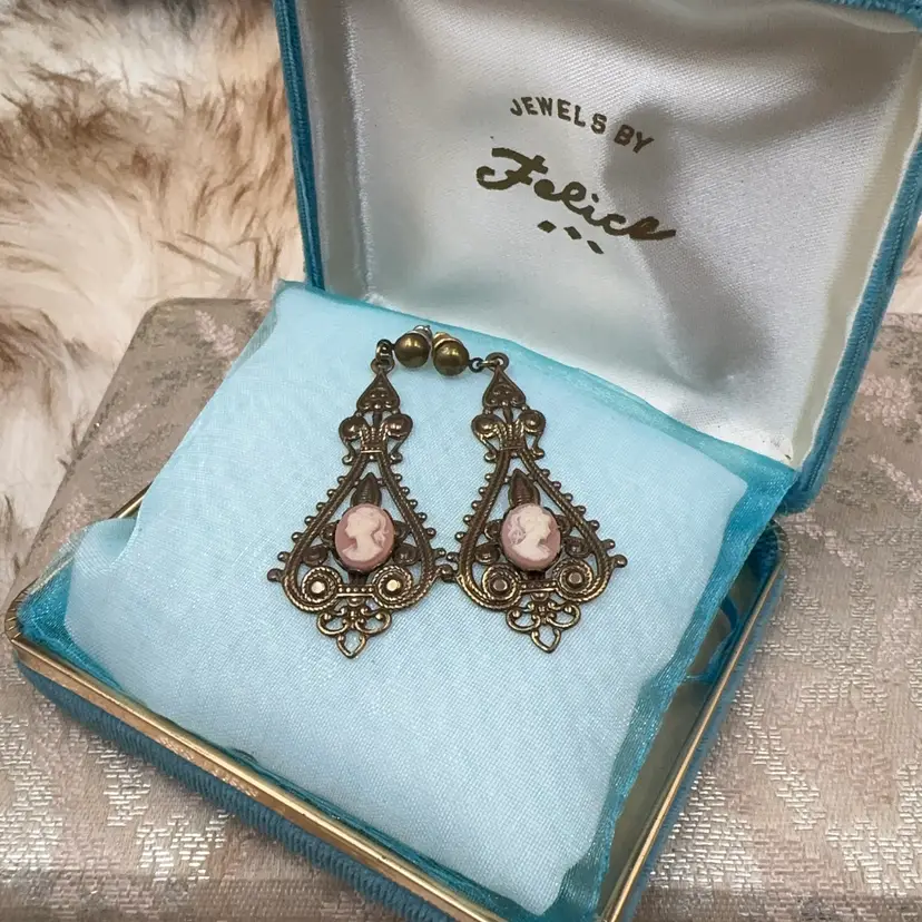 Vintage Pink Cameo Earrings