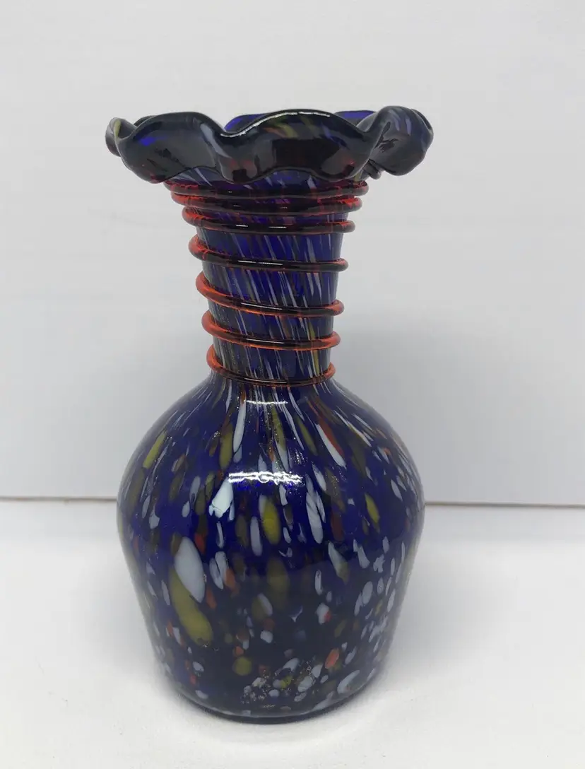 Art Glass with Sparkle Aventurine & Applied Swirl Vase