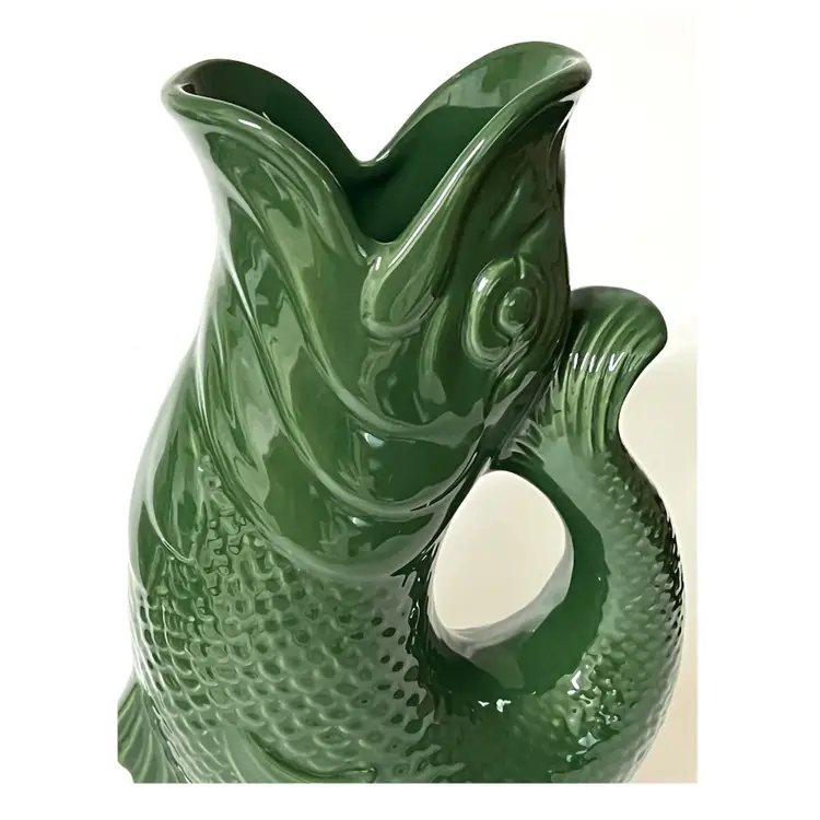 Wade Pottery Ceramic Green Gluggle Jug Pitcher Vase Stock on Trenton England 8.5 in Height