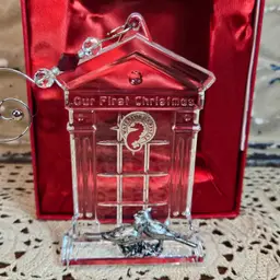 Waterford Crystal & Pewter Birds Our First Christmas Ornament Orig Box & Sticker