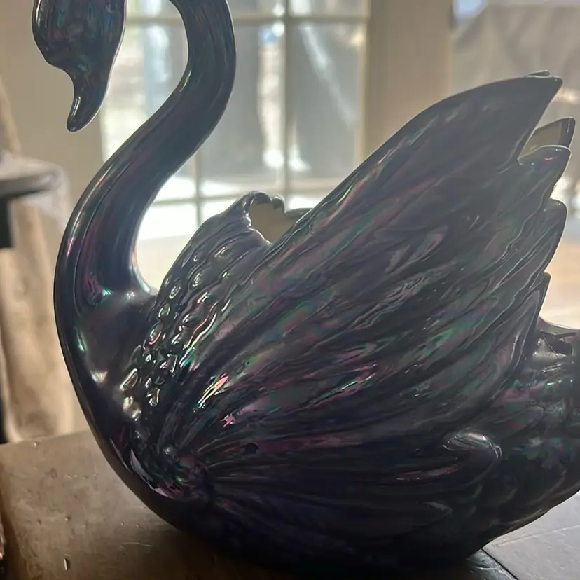 Vintage Brilliant Blue Iridescent Planter 8 X8 Dated 1960