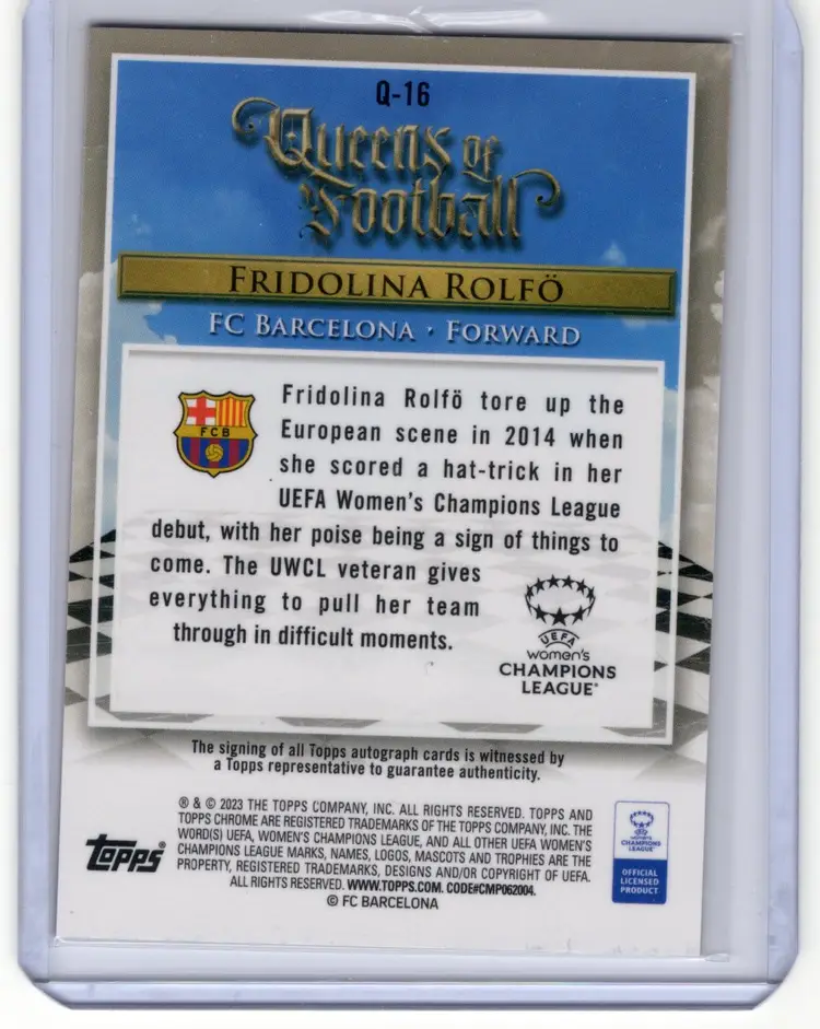 2022-23 Topps Chrome UEFA Women's Champions League Fridolina Rolfo Quenns of Football Auto