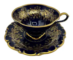 Vintage Lindner Kueps Bavaria Echt Cobalt Blue Gold Cup Saucer Demitasse Germany