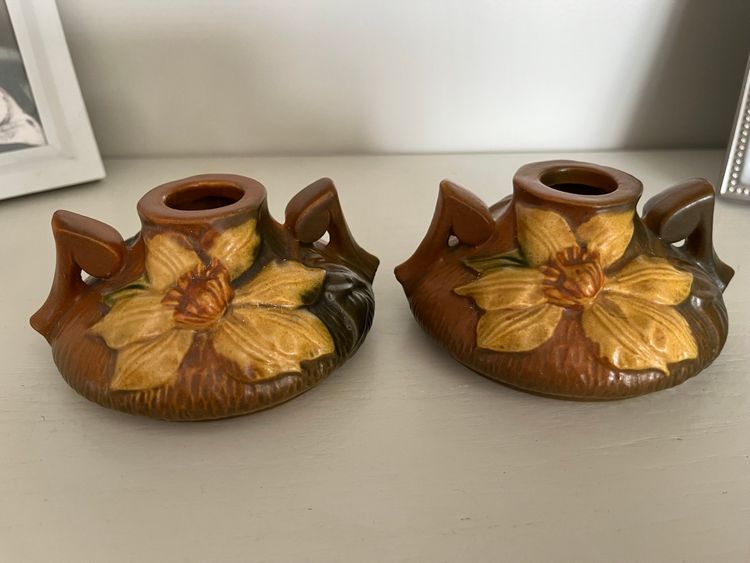 Roseville Pottery Clematis Candle Holders