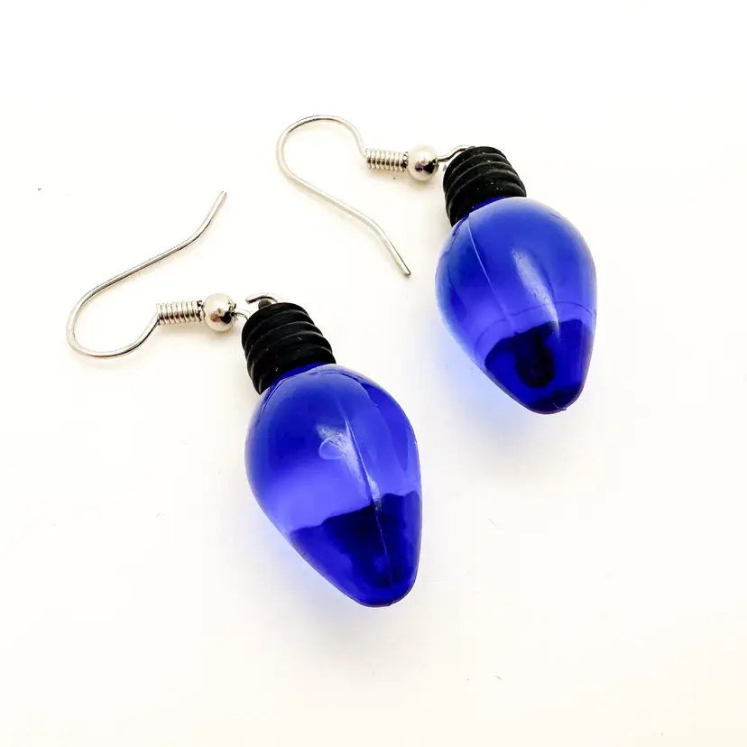 Christmas Faux Lightbulb Earrings Blue Handmade