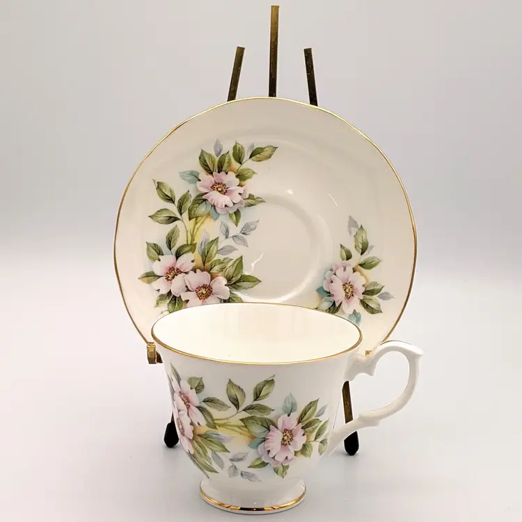 Royal Winchester Vintage Pink Dogwood Flowers Gold Trim Teacup and Saucer