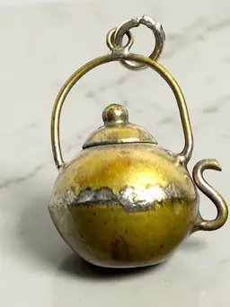 Antique Brass Kettle Charm  1/2” x 3/4” With Bail