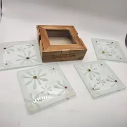 Smashing glass floral design glass coasters in box set of 4