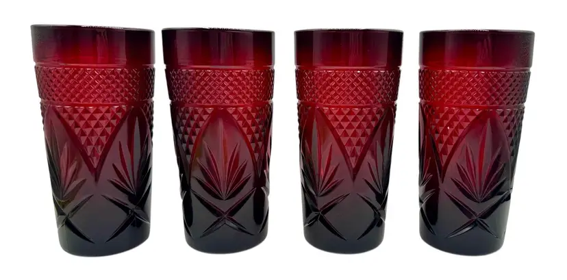 Set of 4 Vintage Luminarc Cristal D'Arques Durand Ruby Red Tumbler Glass France