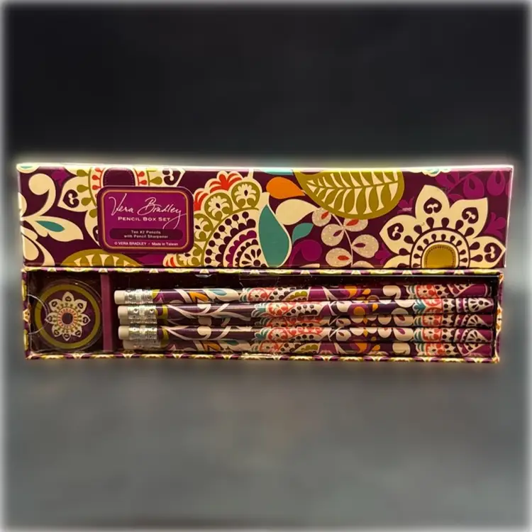 Vera Bradley “Plum Crazy” Pencil Box Set New
