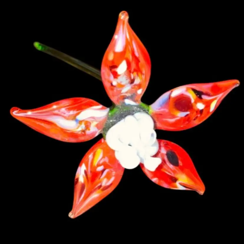 #02- Hand Blown Ukraine Long Stem Art Glass Flowers As Pictured 9"