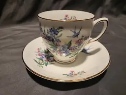 Vintage Duchess Bone China Tea Cup And Saucer Forget Me Not Floral Gold Trim