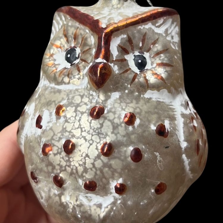 Blown Glass Owl Ornament, Mercury Glass Style Owl Ornament, Owl Christmas Decor