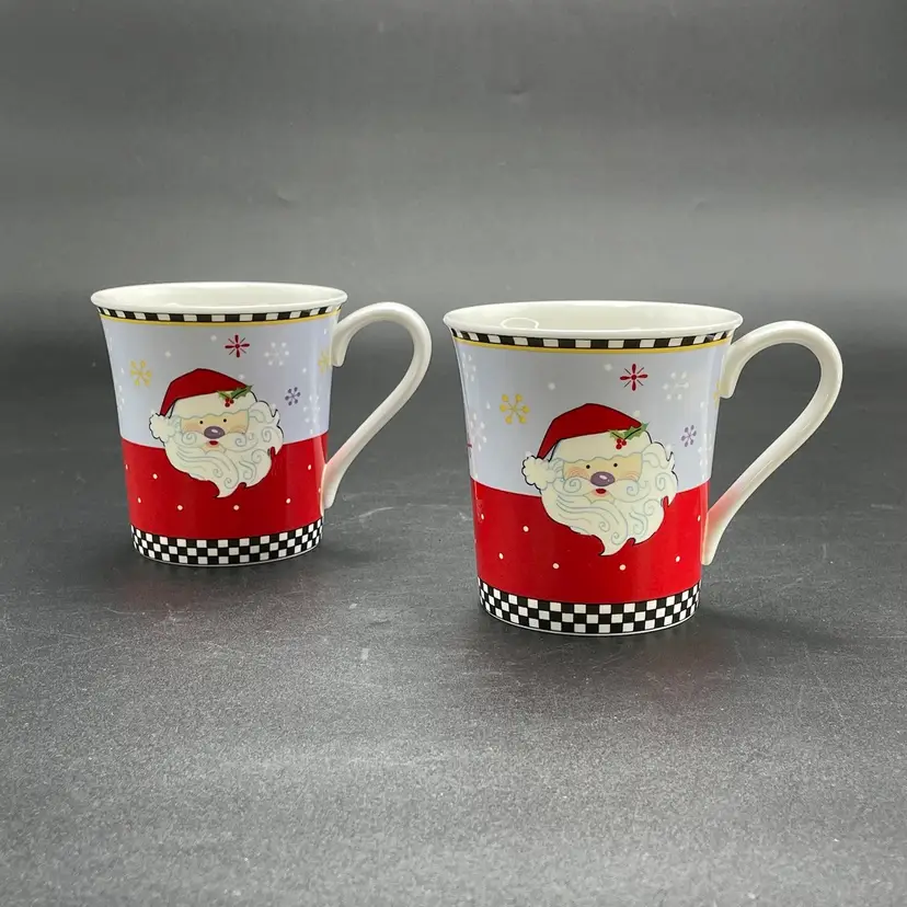 Hankook Fine Bone China Santa Christmas Mugs Coffee Cups Set of 2 Drinkware