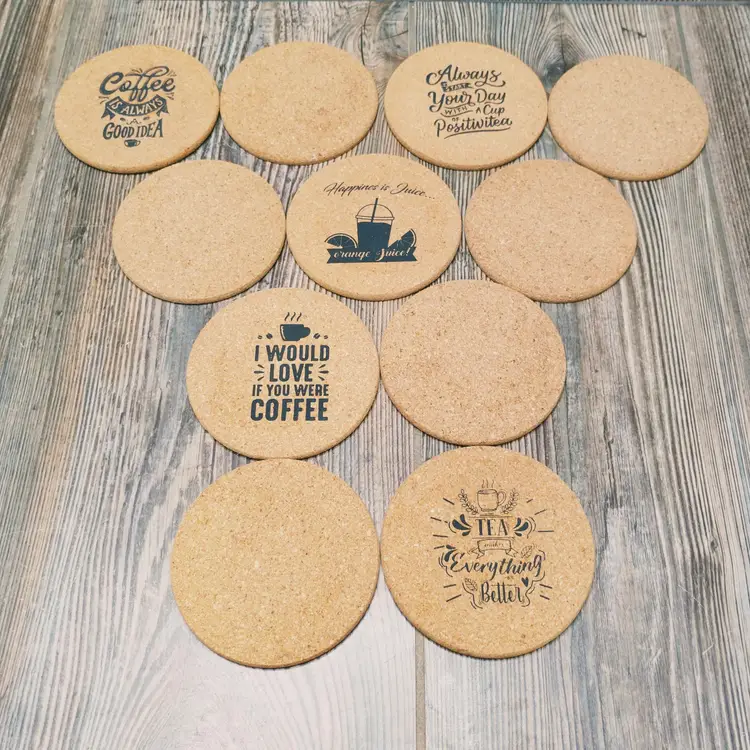 Cork Coasters & Holder Set Laser Prints & Blank Drink Tea Coffee Absorbent Round