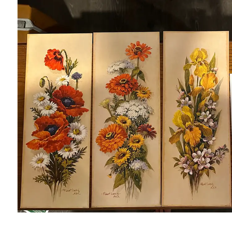 Set Of 3 Narrow Floral Prints