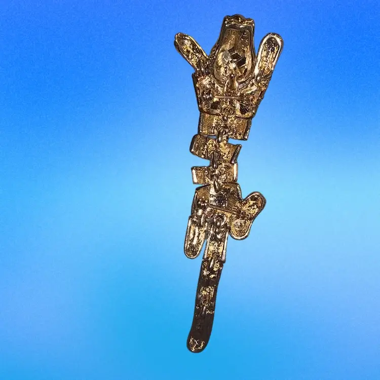 Vintage Gold Tone Articulated Tiger/ Jaguar Shoulder Brooch With Rhinestones