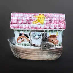 Vintage Ucagco Japan Ceramic Noah’s Ark Coin Bank HTF