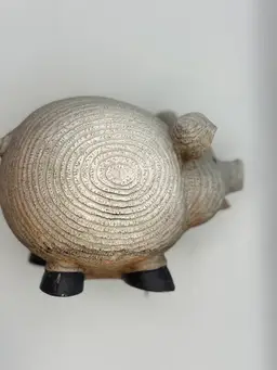 Adorable Textured Resin Pig Figure - Rustic Style Woodgrain-like Finish 6.5” X5”