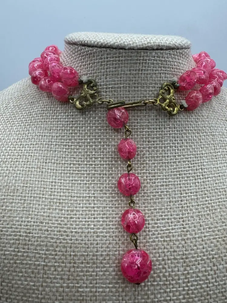 1950’s Lucite Pink Double Strand Necklace With Orange UV Glow