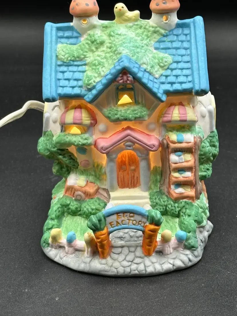 Vintage Hand Painted Easter Village Bunny Rabbit Egg Factory House