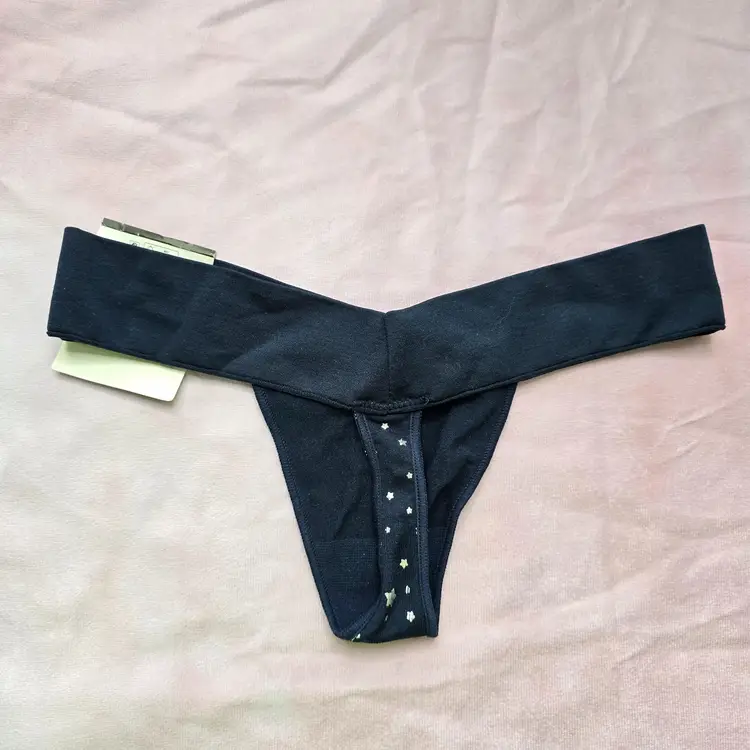 No Boundaries Navy Blue Silver Stars Thong Bikini Bottom Swimwear XS NWT