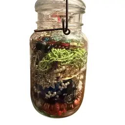 Vintage Atlas E-z Seal Jar Filled W/Costume Jewelry  Necklaces, Rings, Bracelets