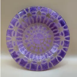 $1 Train Special!! Sydenstricker Signed Purple & Pink Embassy Pattern Fused Glass Trinket Dish 4”