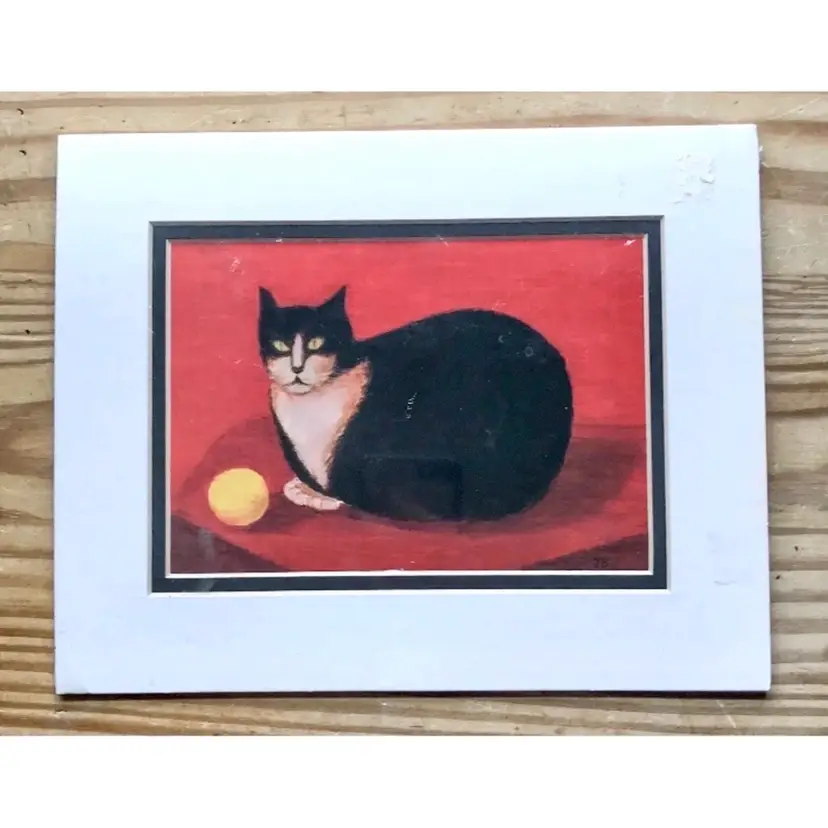 Judith Brown Litho Print Tom Cat Tuxedo Kitty Animal Lover Folk Art Cute