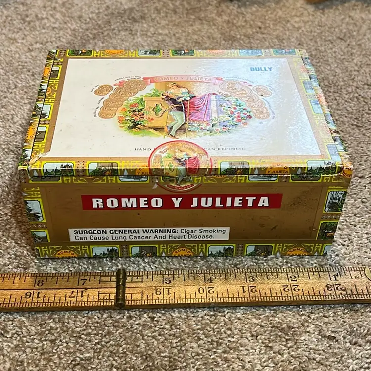 Rectangular Wood Cigar Box Hinged Lid Storage Container