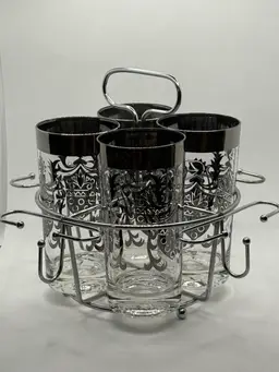 Kimiko Silver Shield Guardian 4pc Bar Caddy Vintage Barware