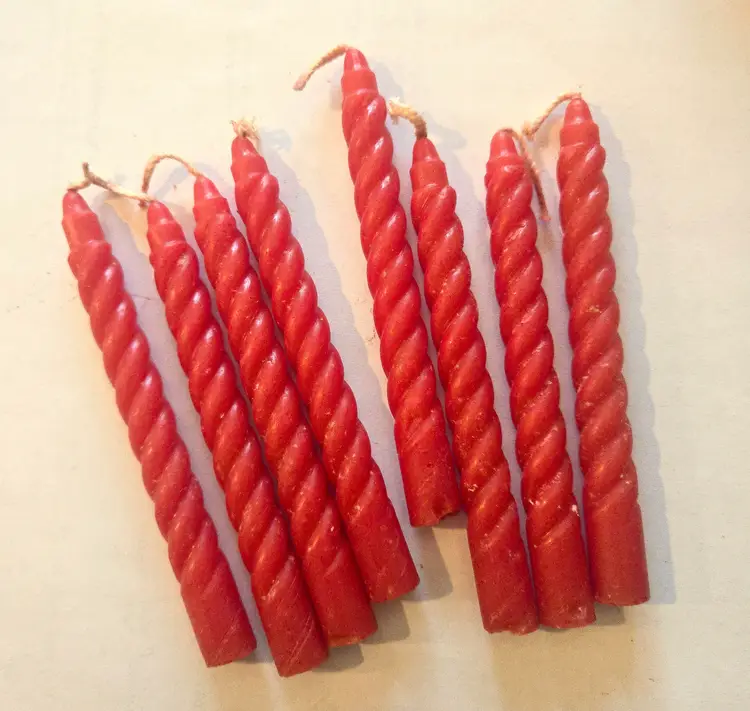 Vintage Colonial Twist Candles Angelabra, Red Swirl, 8 unused candles #462