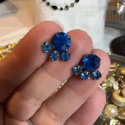 Vintage Silver Tone SB Dark Blue Stones