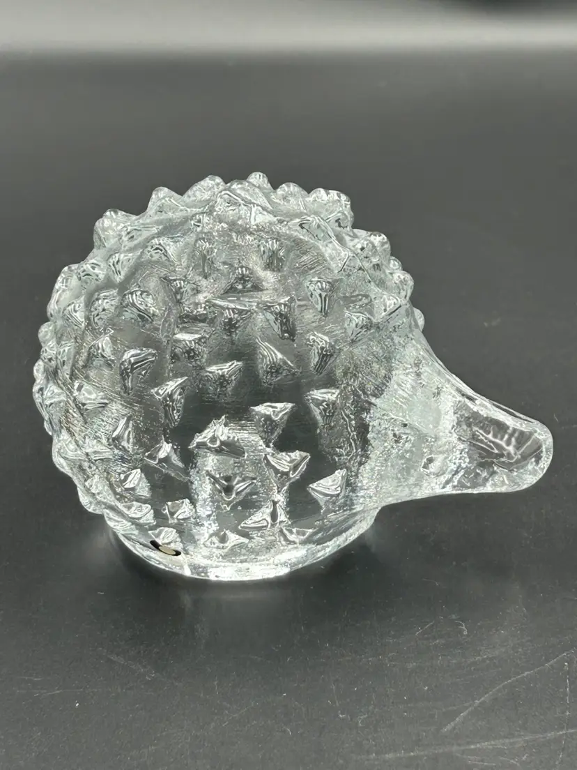 Vintage Pukeberg Art Glass Clear Hedgehog Paperweight Figurine Sweden With Sticker