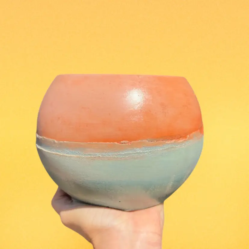 5.5β Teal & Terracorta Concrete Globe Planter
