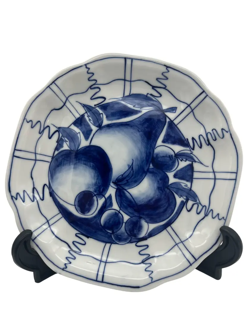 1993 Cardinal Inc Blue and White Salad Plate Fruit Design 7.5" Thailand Vintage Tableware Kitchen Wall Decor