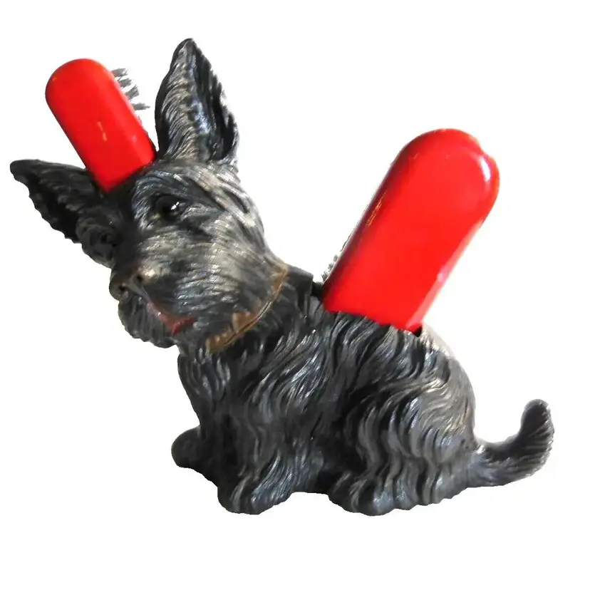 Syroco KING Black SCOTTIE DOG Twin Brush Holder Scottish Terrier VTG 1930's RARE