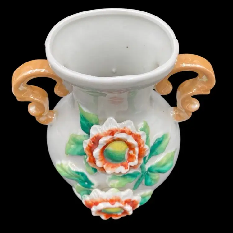 Vintage Japanese Hand-Painted, Applied Sunflower Vase with Lusterware Handles