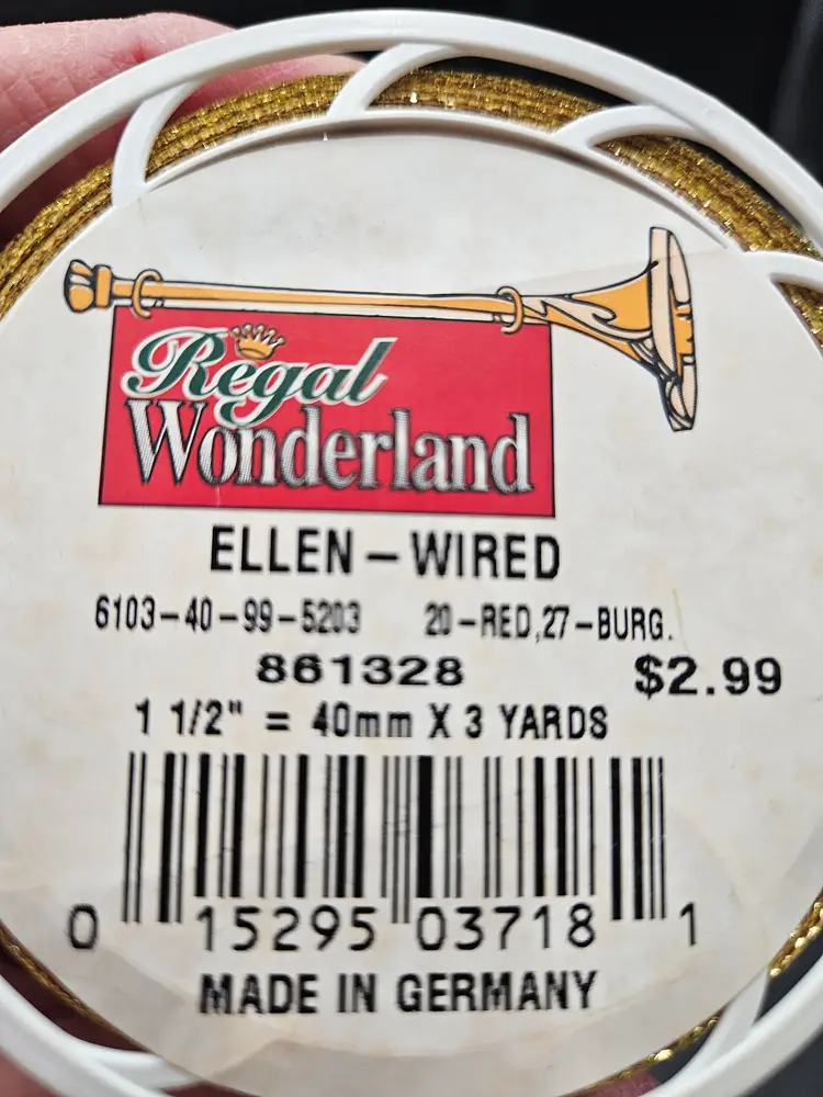 Unused vintage red and gold wired ribbon