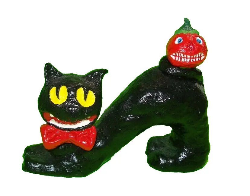 Halloween Black Cat With Bow Tie Bobble Head Nodder JOL Handmade Smiling Kitten
