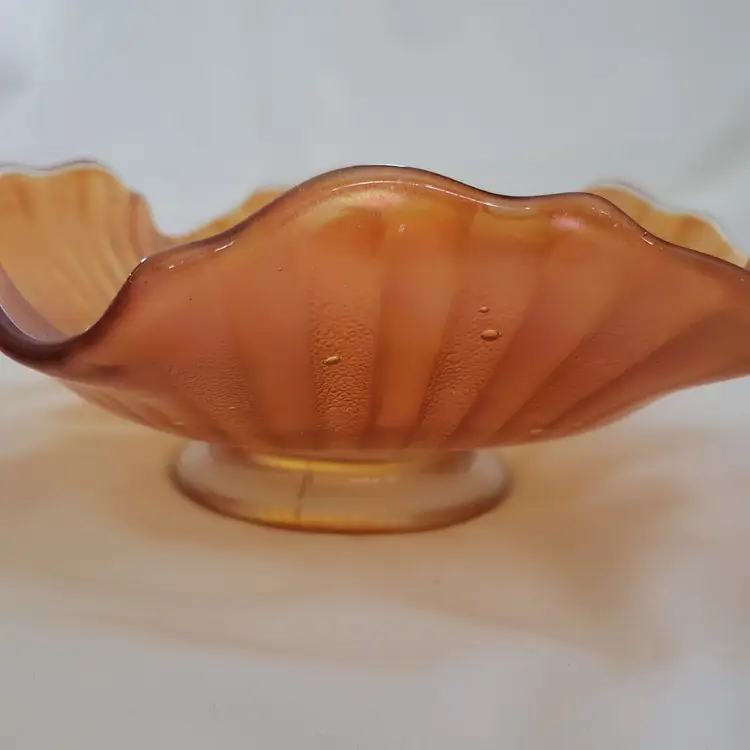 Imperial Carnival Glass Iridescent Marigold Pedestal Smooth Ribbed Bowl Vintage