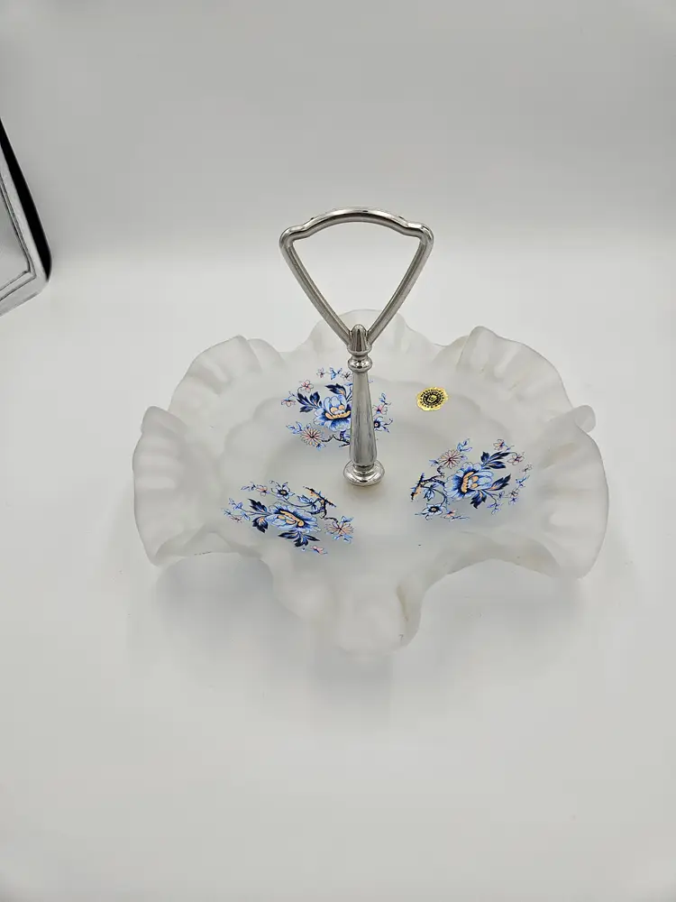 #TR52 Westmoreland Satin Blue Floral Tidbit Tray