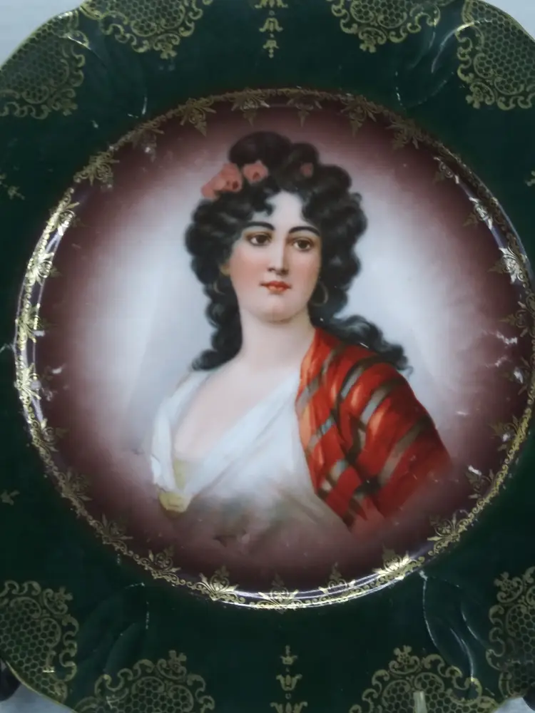 Vintage PRUSSIA Hand-painted Portrait Decorative Plate early 1900s 10"